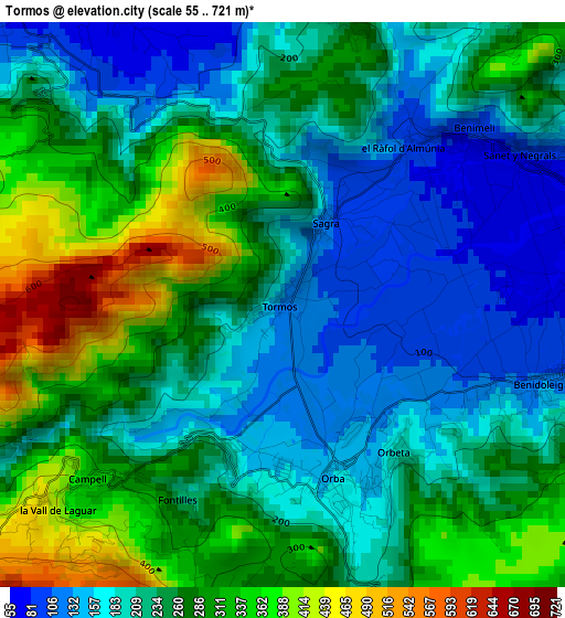 Tormos elevation map