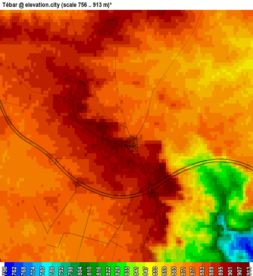 Tébar elevation map