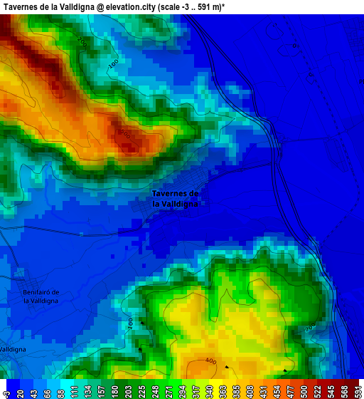 Tavernes de la Valldigna elevation map