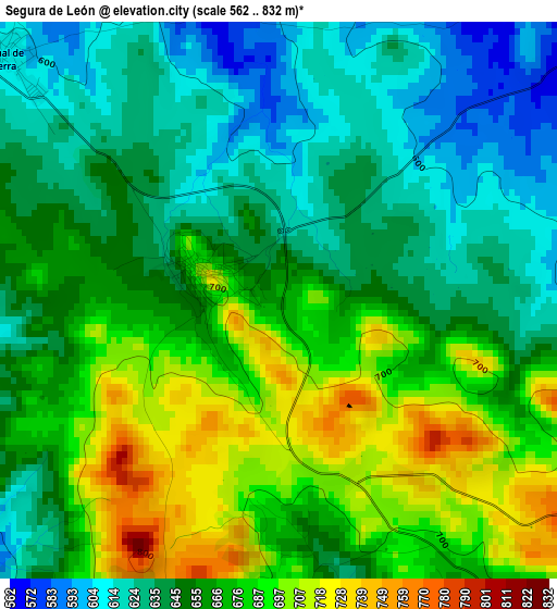 Segura de León elevation map