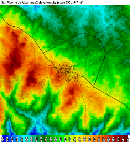 San Vicente de Alcántara elevation map