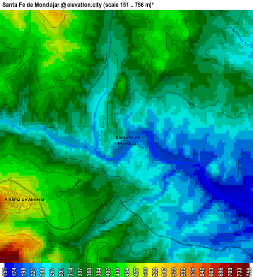 Santa Fe de Mondújar elevation map