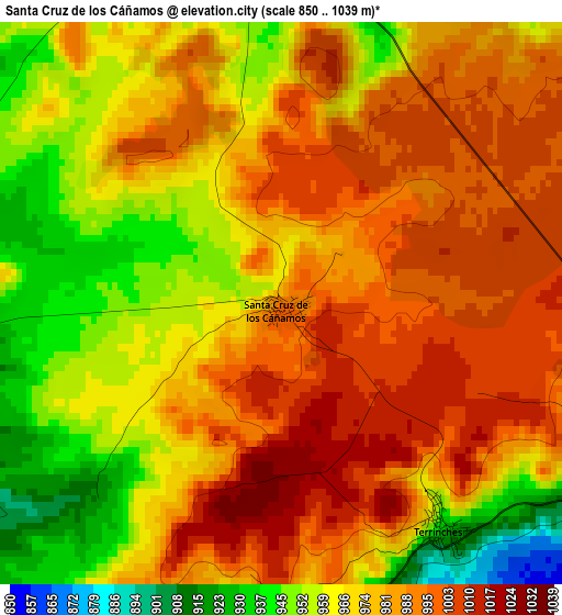 Santa Cruz de los Cáñamos elevation map