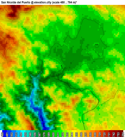 San Nicolás del Puerto elevation map