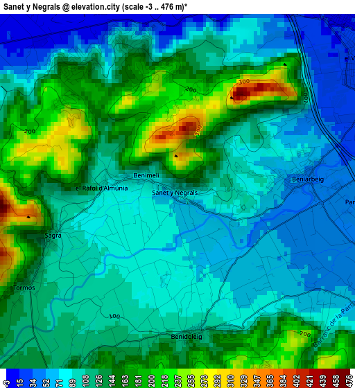 Sanet y Negrals elevation map