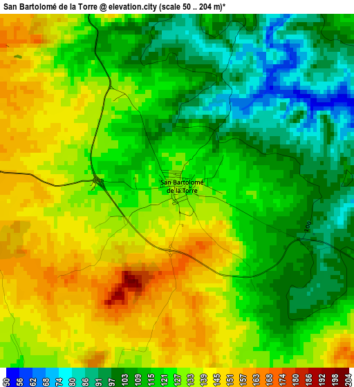 San Bartolomé de la Torre elevation map