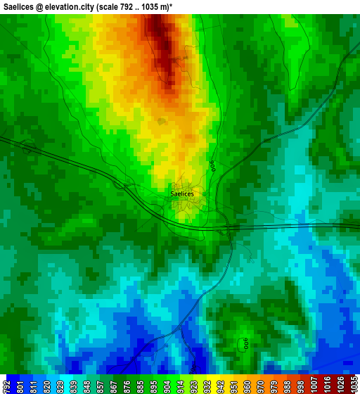 Saelices elevation map