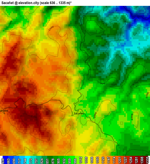 Sacañet elevation map