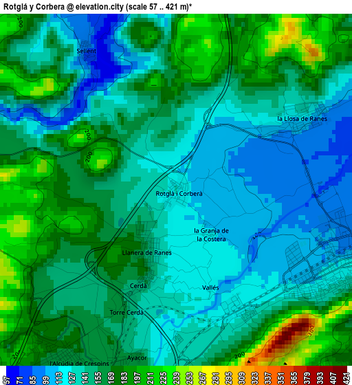 Rotglá y Corbera elevation map