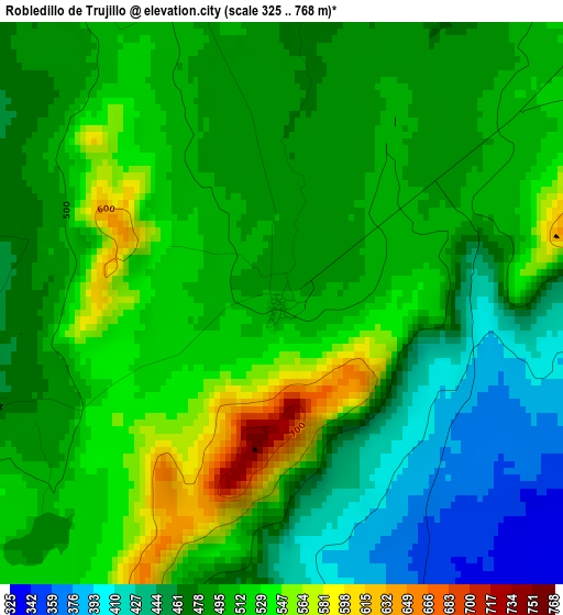 Robledillo de Trujillo elevation map