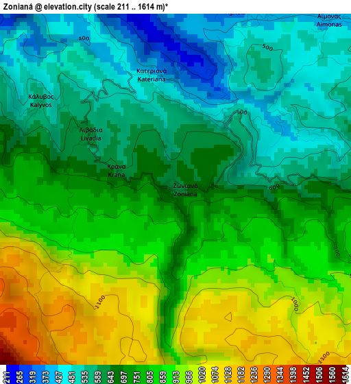 Zonianá elevation map