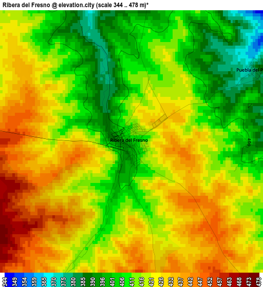 Ribera del Fresno elevation map