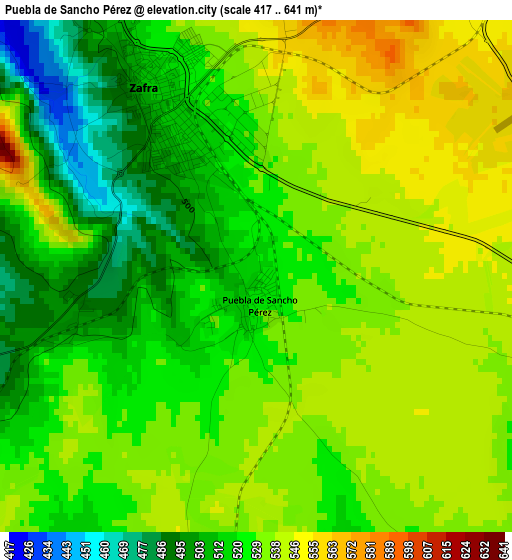 Puebla de Sancho Pérez elevation map