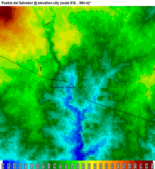 Puebla del Salvador elevation map