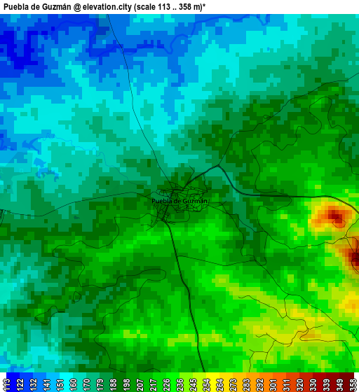 Puebla de Guzmán elevation map