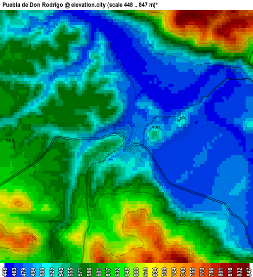 Puebla de Don Rodrigo elevation map