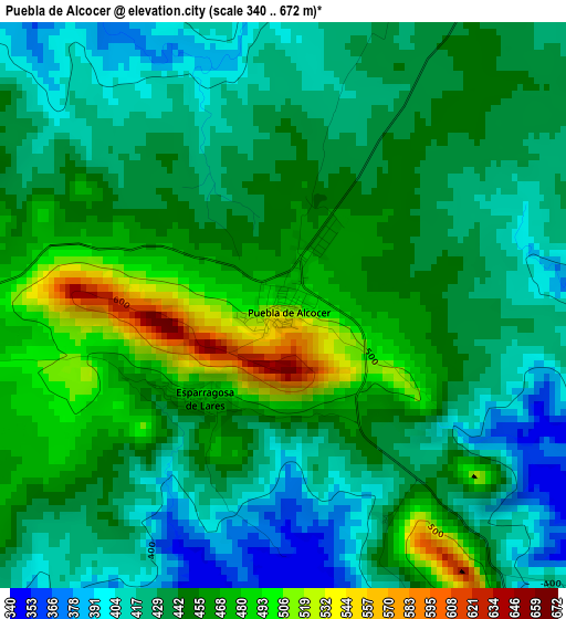 Puebla de Alcocer elevation map