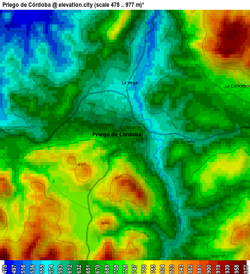 Priego de Córdoba elevation map