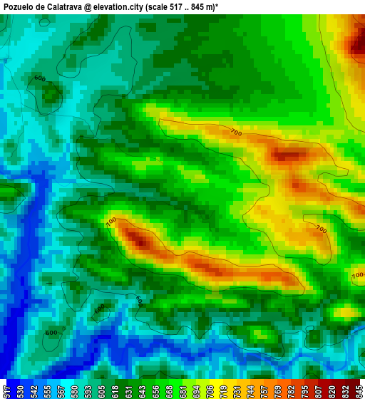 Pozuelo de Calatrava elevation map