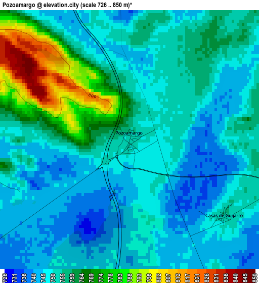 Pozoamargo elevation map