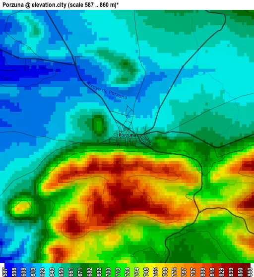 Porzuna elevation map