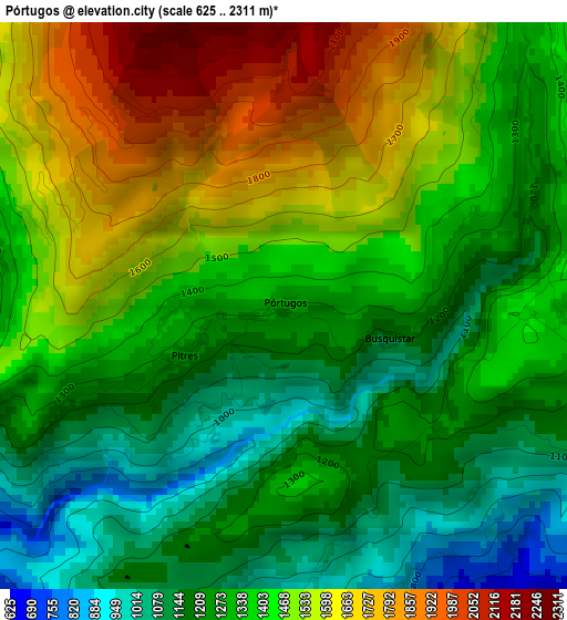 Pórtugos elevation map