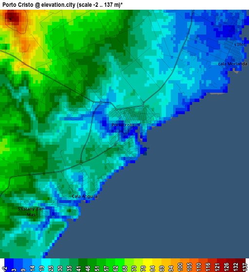 Porto Cristo elevation map