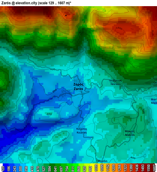 Zarós elevation map