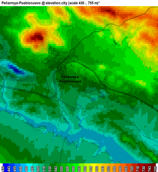 Peñarroya-Pueblonuevo elevation map