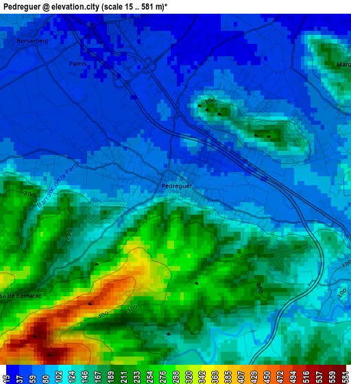 Pedreguer elevation map