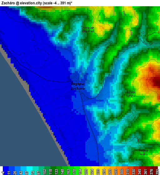 Zacháro elevation map