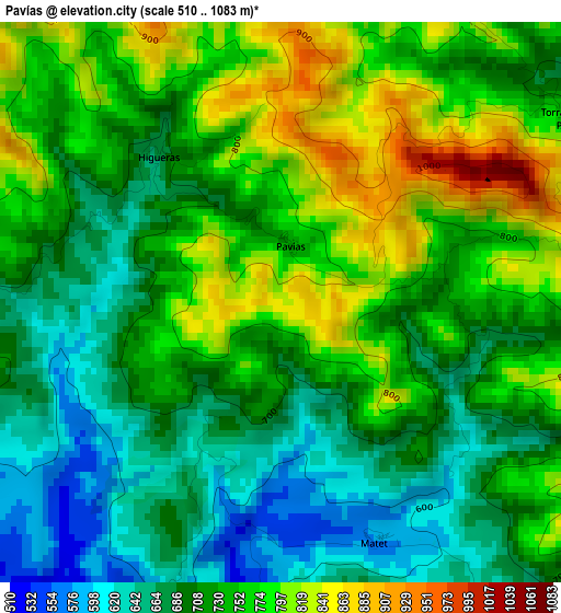 Pavías elevation map