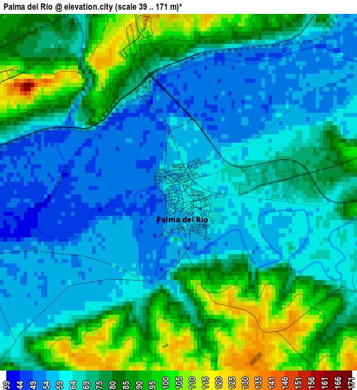 Palma del Río elevation map