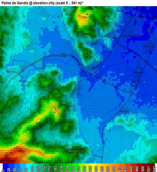 Palma de Gandía elevation map