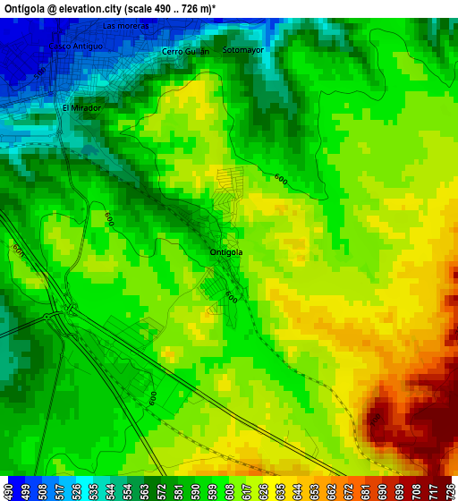 Ontígola elevation map