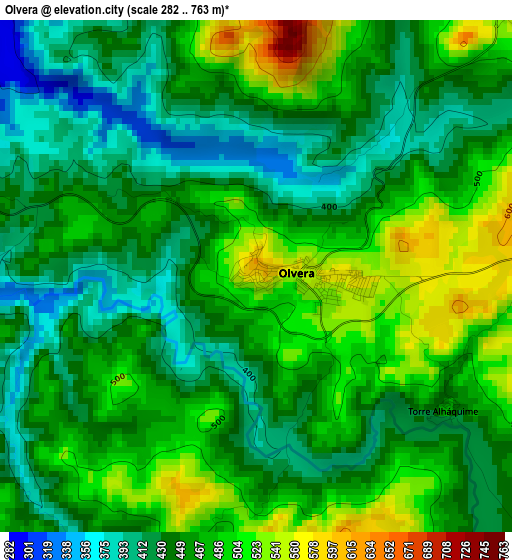 Olvera elevation map