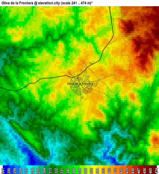 Oliva de la Frontera elevation map