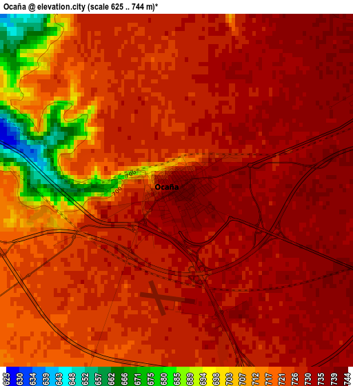 Ocaña elevation map