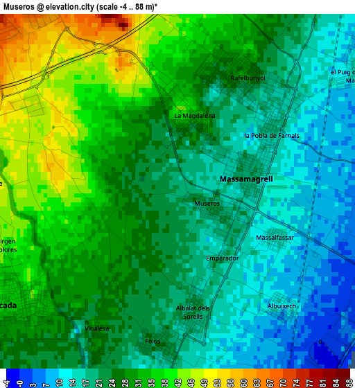 Museros elevation map