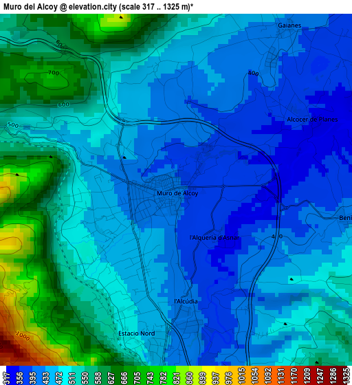 Muro del Alcoy elevation map