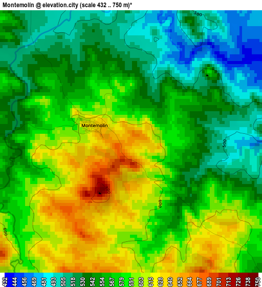 Montemolín elevation map