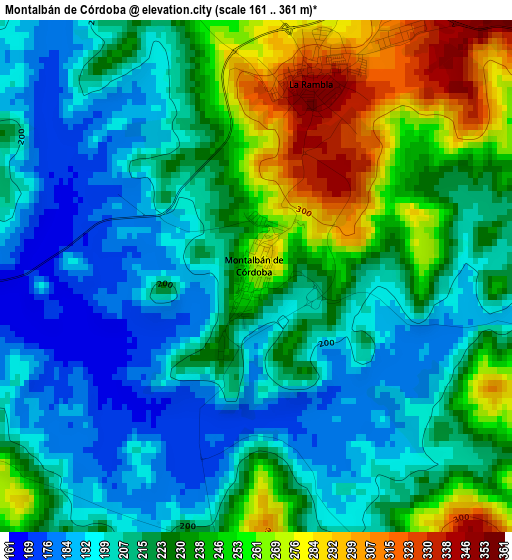 Montalbán de Córdoba elevation map