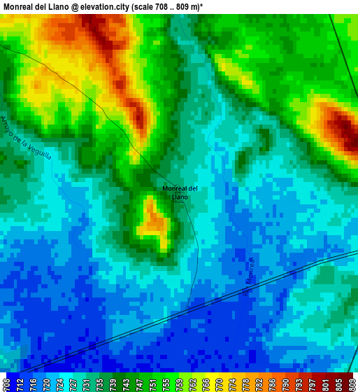 Monreal del Llano elevation map