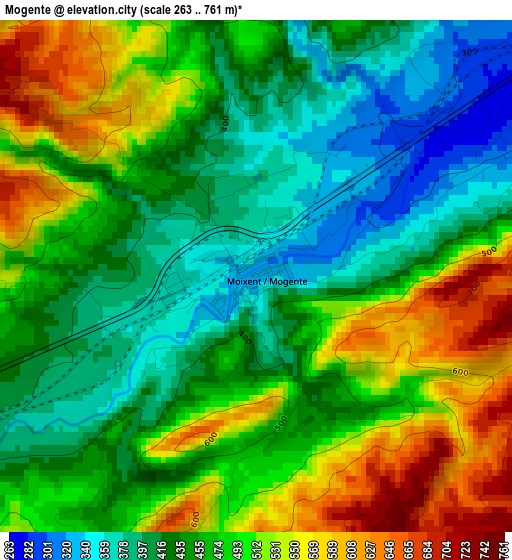 Mogente elevation map