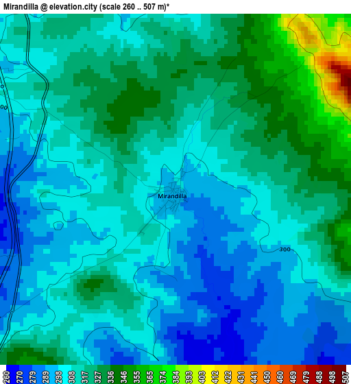 Mirandilla elevation map