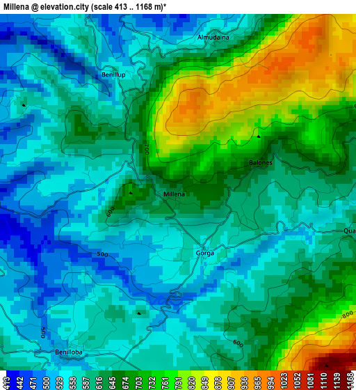 Millena elevation map