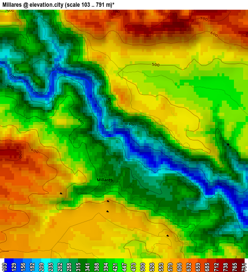 Millares elevation map