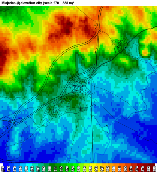 Miajadas elevation map