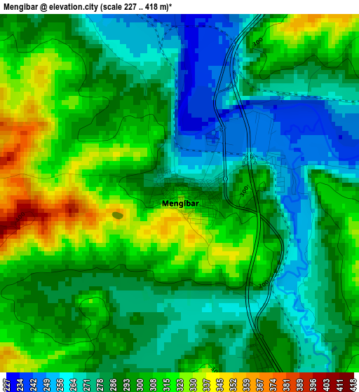 Mengibar elevation map