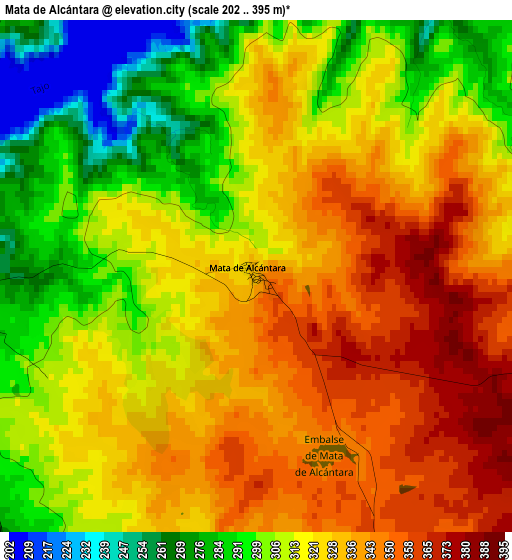 Mata de Alcántara elevation map